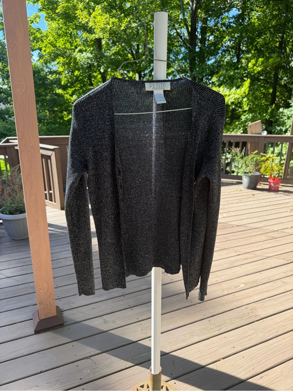 Petite Sophisticate Metallic Charcoal Open-Front Cardigan